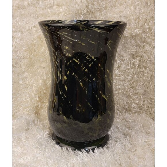 Vintage Hand Blown Green and Black Swirl Vase - Picture 1 of 16